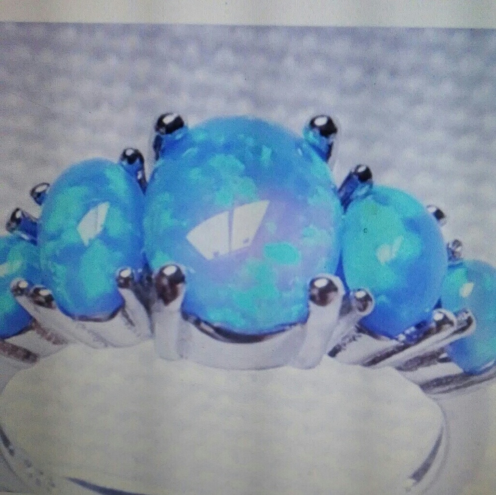 Blue Fire Opal Ring 925 Size 7